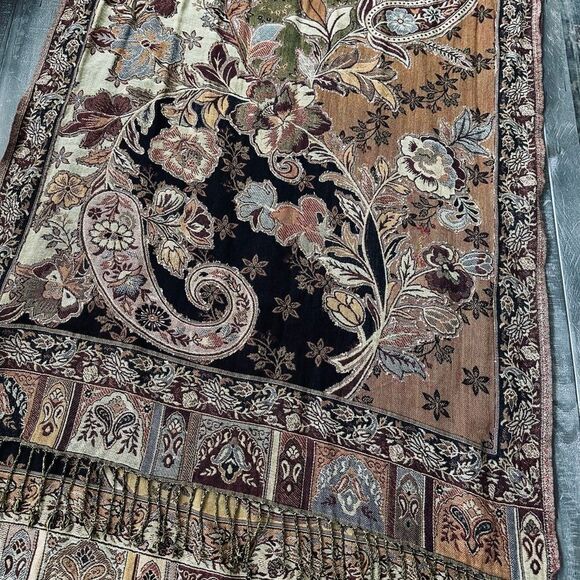 Pashmina Brown Fall Autumn Paisley Scarf Wrap Accessory - Picture 2 of 5